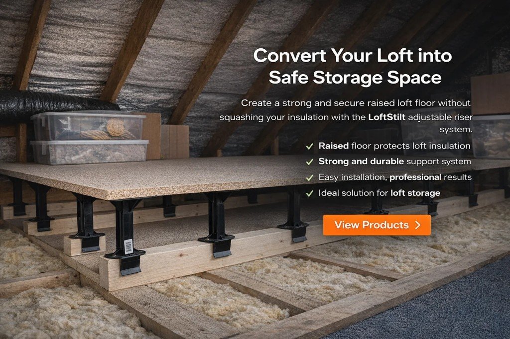 LoftStilt stilts and battens installed above loft insulation during installation